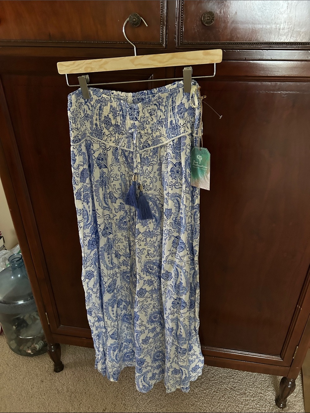 Blue & White Paisley Tassel Maxi pants great resort/cruise wear!!!